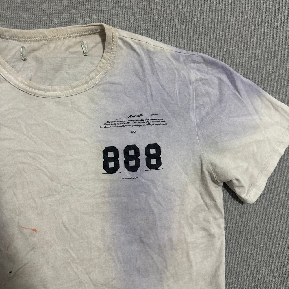 Off-White 888 Arrows Logo Tie Dye Distressed Graphic T-Shirt White Purple Mens L - Picture 3 of 13